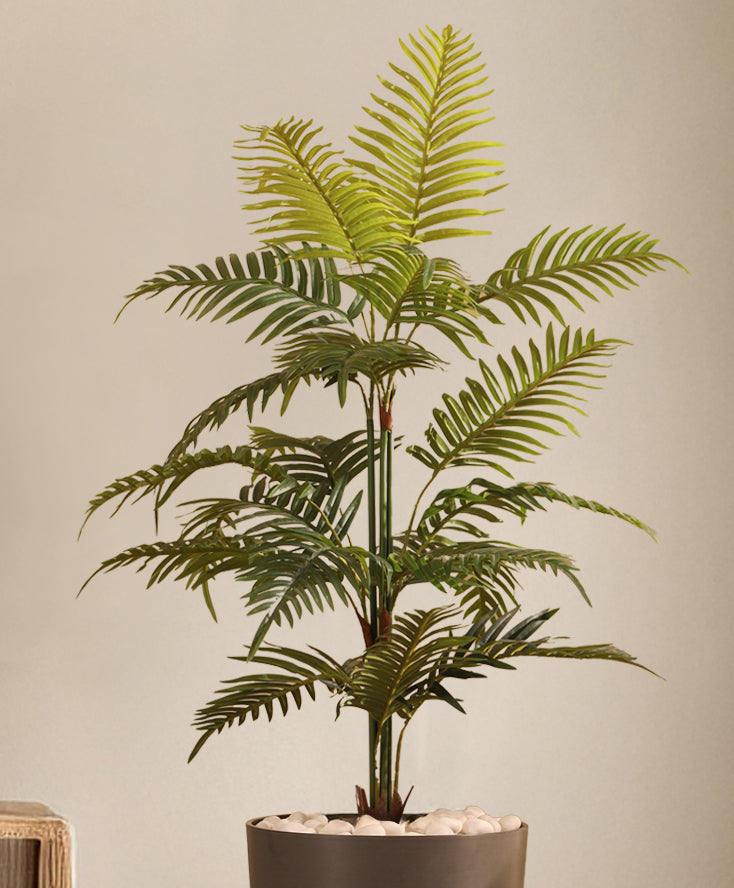 Alamkari India Fabric & Plastic Artifiical Areca Palm Plant in Black Pot (120 cm)