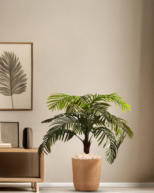 Alamkari India Fabric & Plastic Artifiical Areca Palm Plant in Black Pot (90 cm)