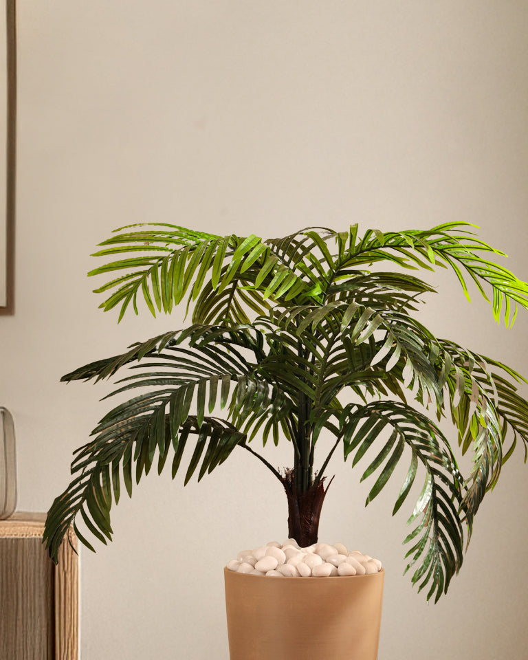 Alamkari India Fabric & Plastic Artifiical Areca Palm Plant in Black Pot (90 cm)