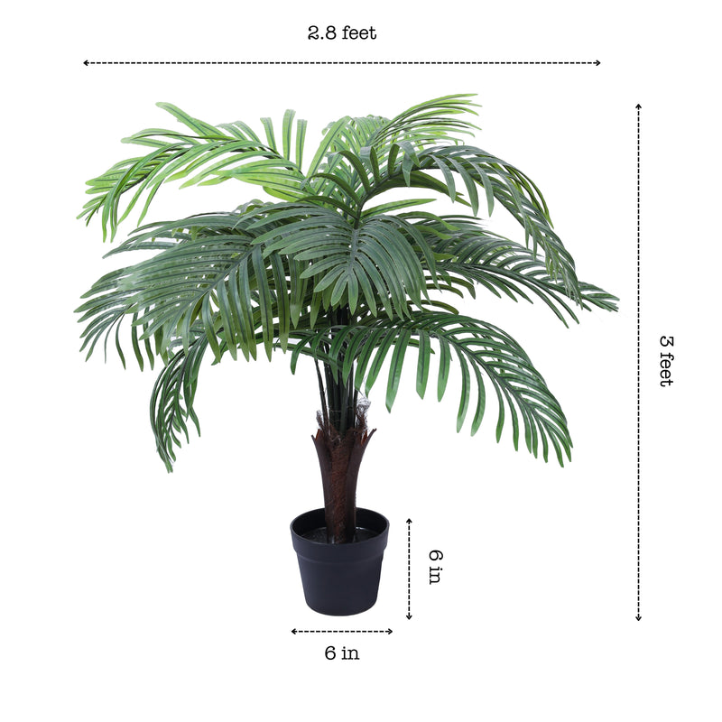 Alamkari India Fabric & Plastic Artifiical Areca Palm Plant in Black Pot (90 cm)