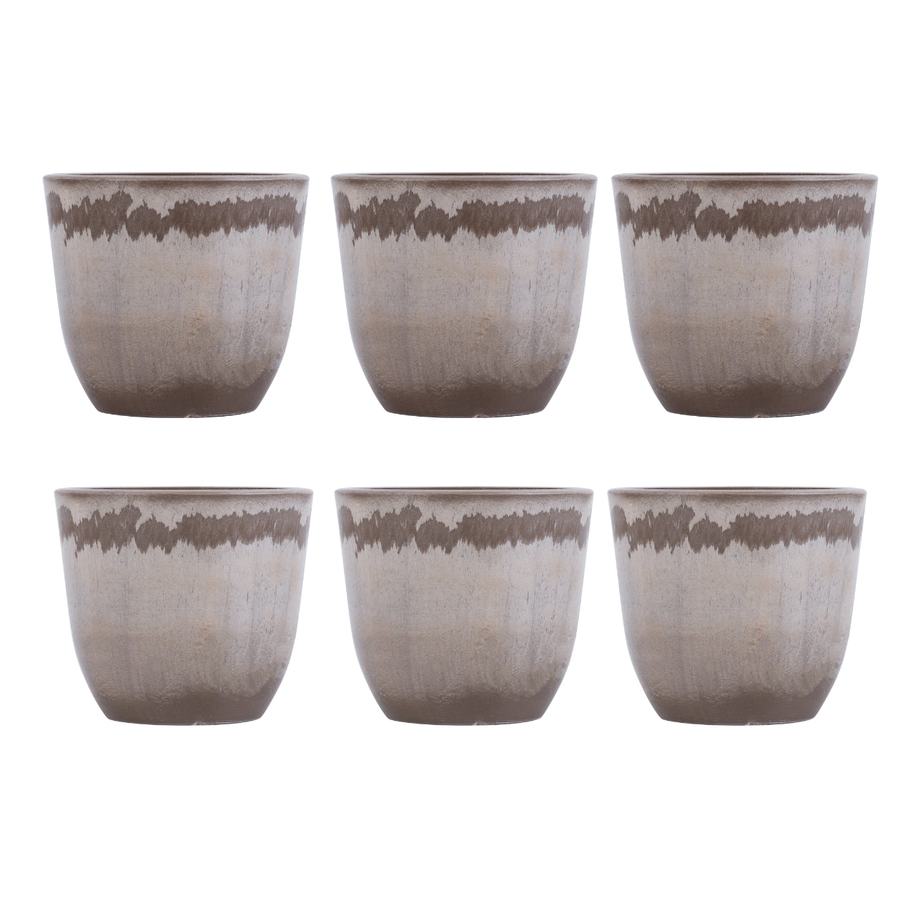 Alamkari India FRP (Fiberglass) / Brown Set of 6 Taupe FRP Pots (3 inches)