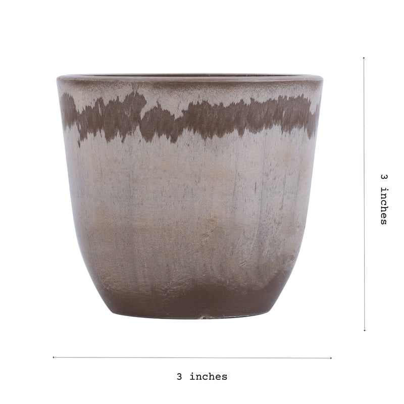 Alamkari India FRP (Fiberglass) / Brown Set of 6 Taupe FRP Pots (3 inches)