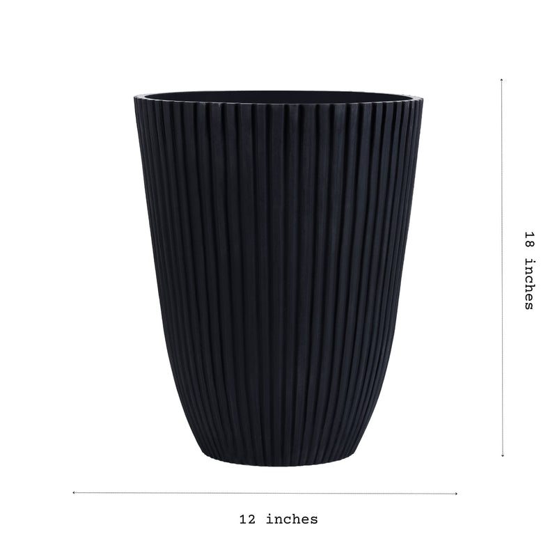 Alamkari India FRP (Fiberglass) / Charcoal Ribbed Charcoal Planter (12*15 inches)