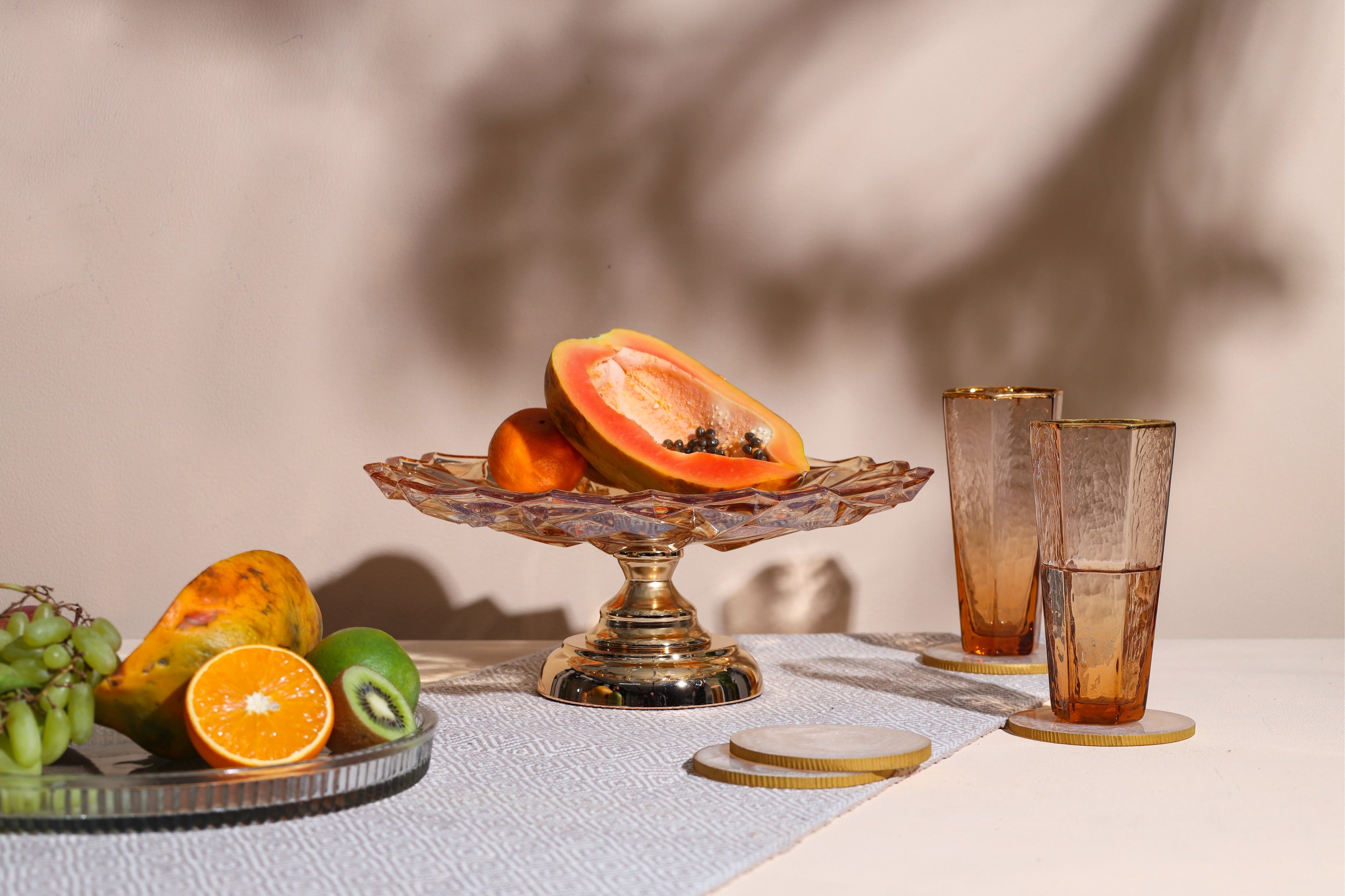 Alamkari India Glass Glass Serving Bowl With Metal Base