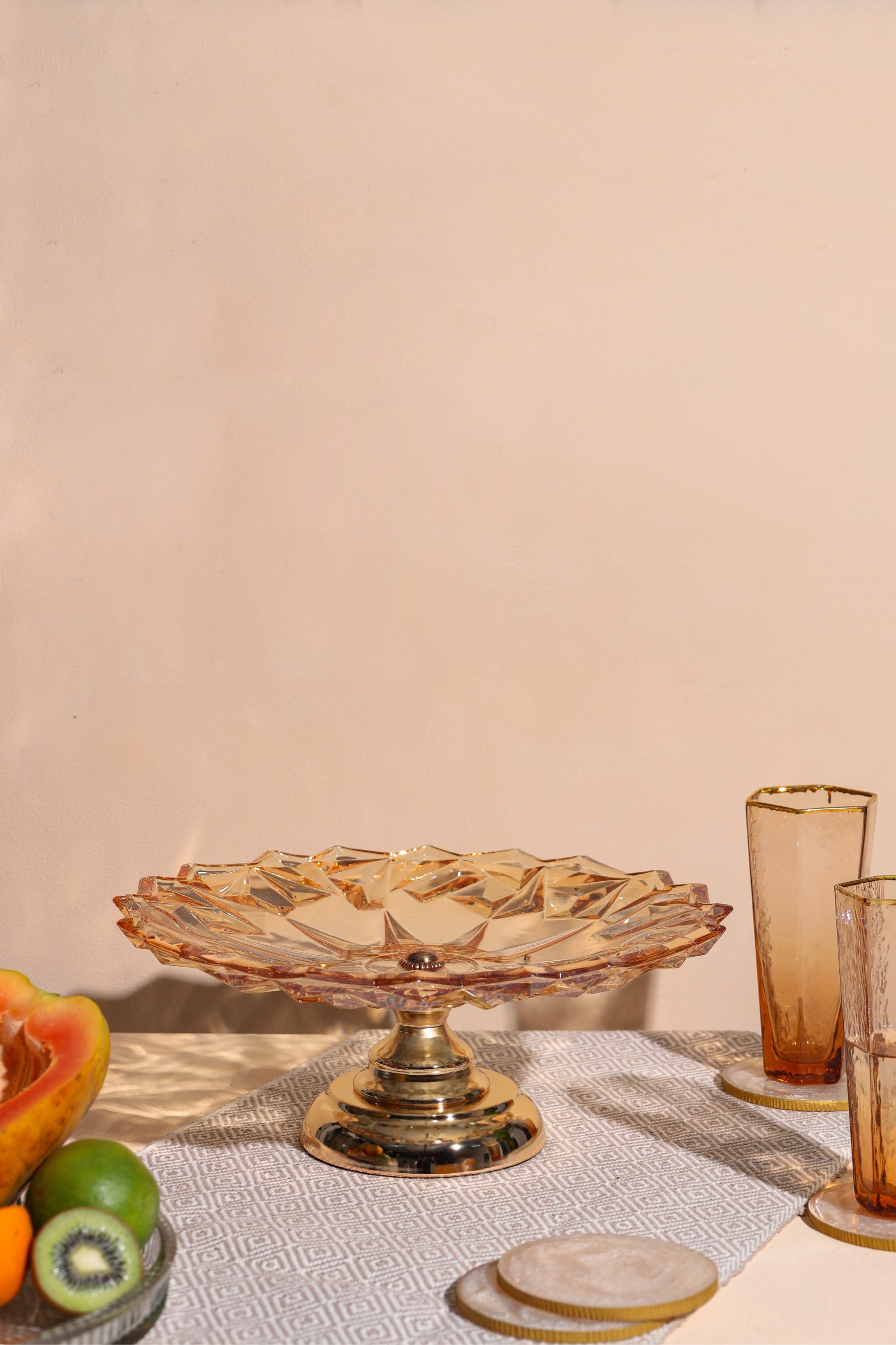 Alamkari India Glass Glass Serving Bowl With Metal Base