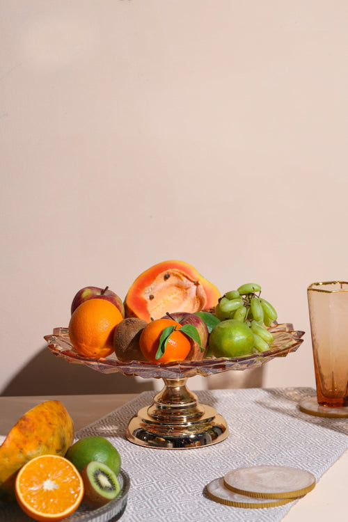 Alamkari India Glass Glass Serving Bowl With Metal Base