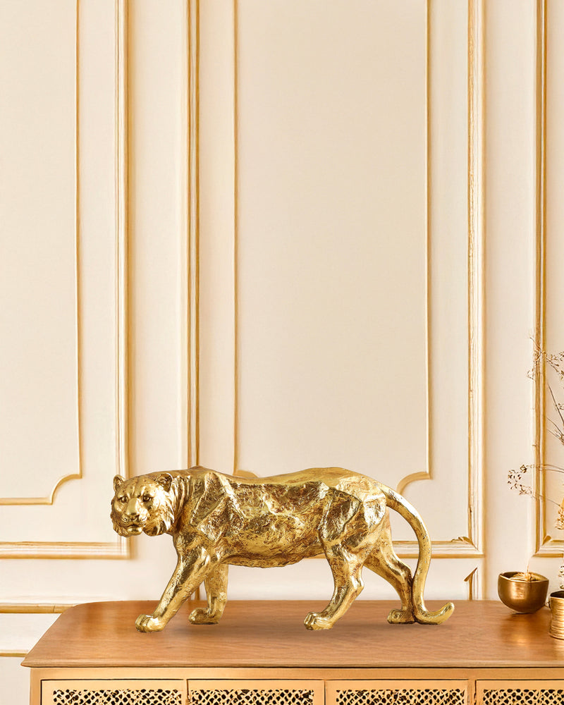 Alamkari India Gold Decorative Gold Polyresin Tiger Figurine (Large)