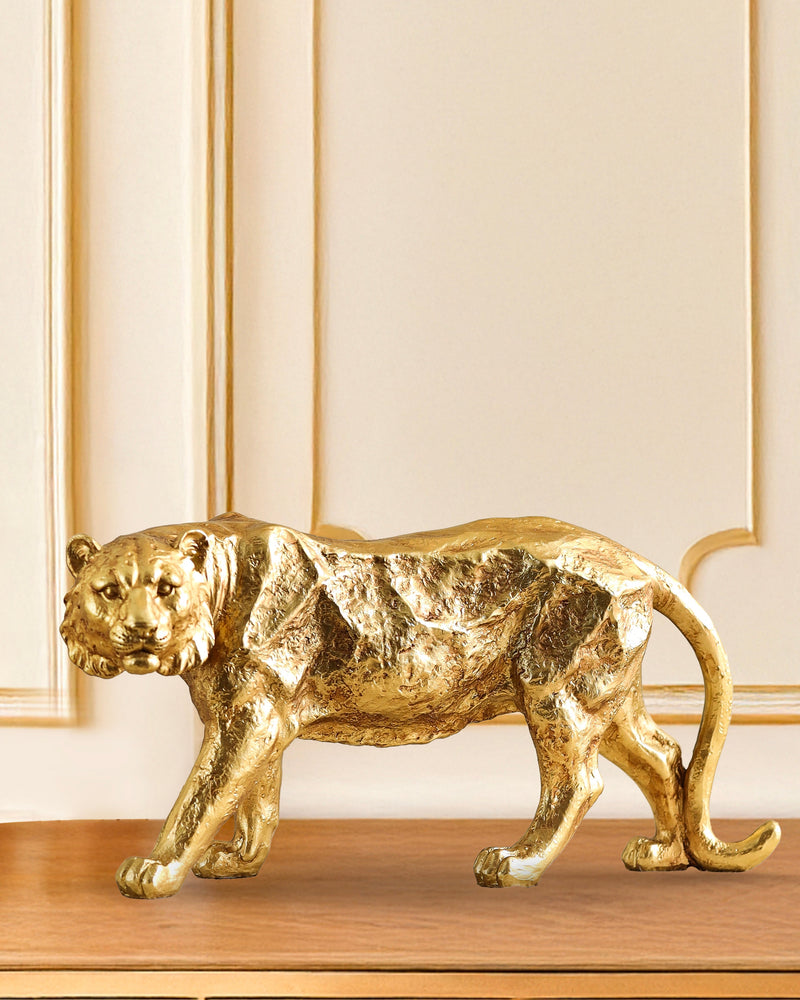Alamkari India Gold Decorative Gold Polyresin Tiger Figurine (Large)
