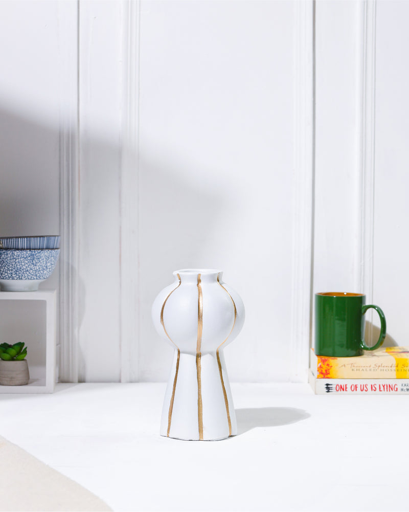 Alamkari India Gold-Striped Hourglass Vase