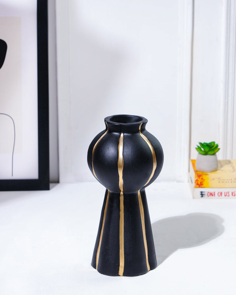 Alamkari India Gold-Striped Hourglass Vase