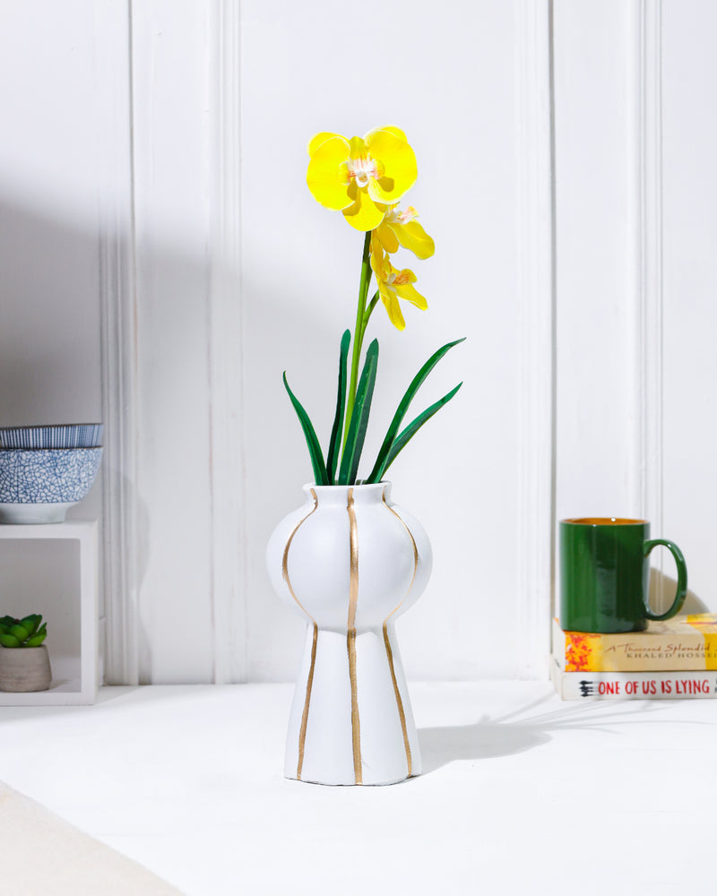 Alamkari India Gold-Striped Hourglass Vase