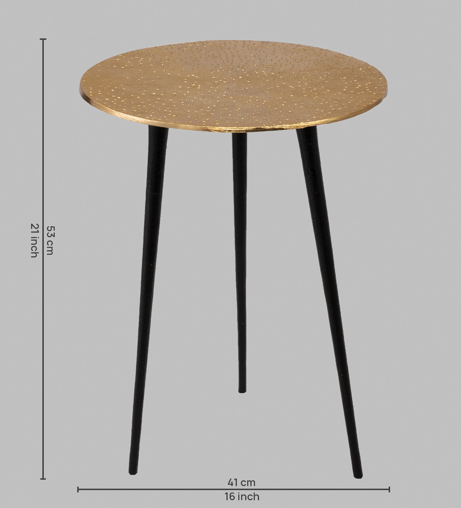 Alamkari India Iron / Metal Embossed Golden Round Metal Side Table