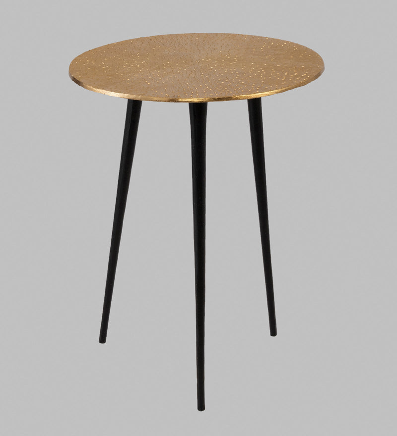 Alamkari India Iron / Metal Embossed Golden Round Metal Side Table