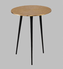 Alamkari India Iron / Metal Embossed Golden Round Metal Side Table