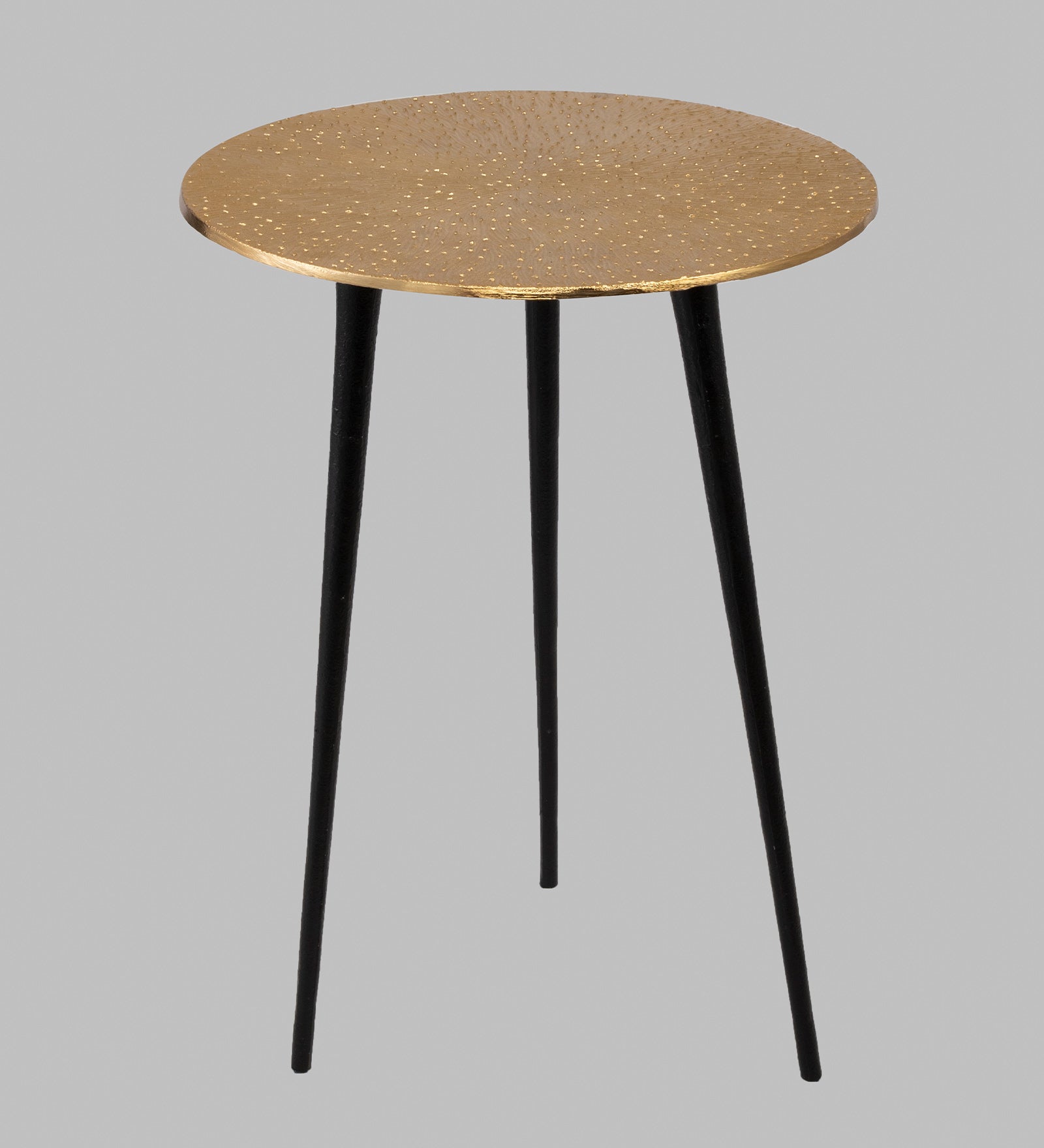 Alamkari India Iron / Metal Embossed Golden Round Metal Side Table