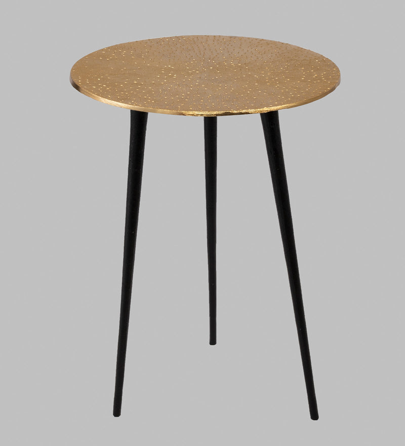 Alamkari India Iron / Metal Embossed Golden Round Metal Side Table