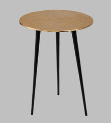 Alamkari India Iron / Metal Embossed Golden Round Metal Side Table