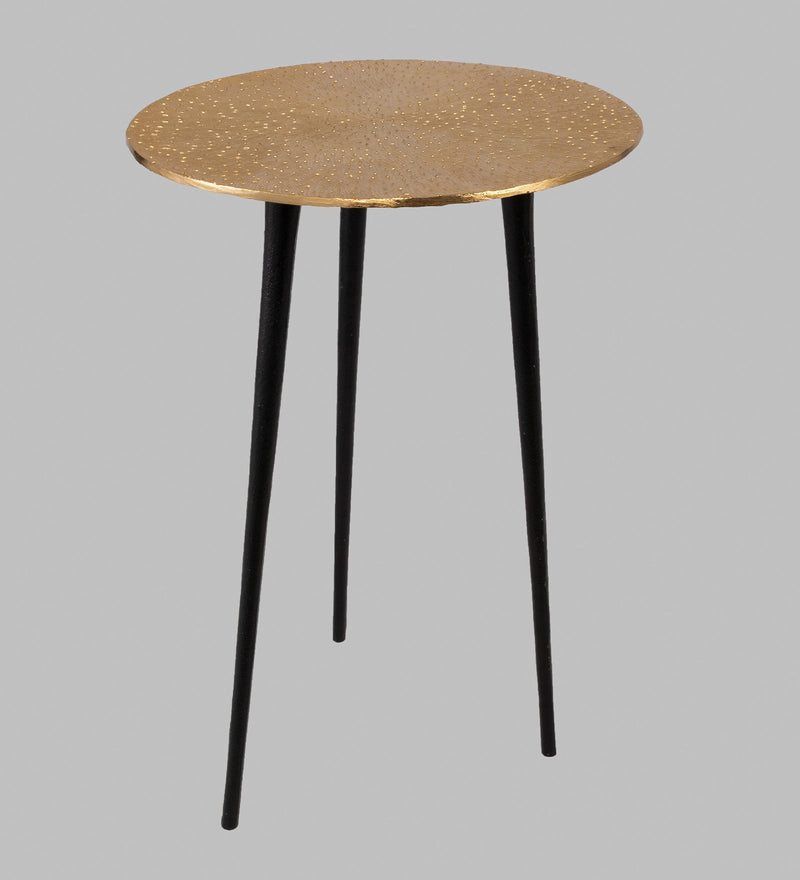 Alamkari India Iron / Metal Embossed Golden Round Metal Side Table