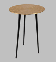Alamkari India Iron / Metal Embossed Golden Round Metal Side Table