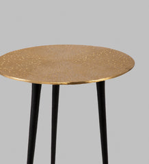 Alamkari India Iron / Metal Embossed Golden Round Metal Side Table