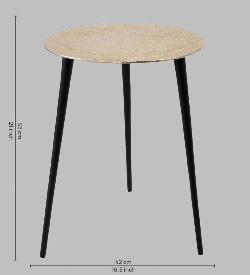 Alamkari India Iron / Metal Embossed Silver Round Metal Side Table