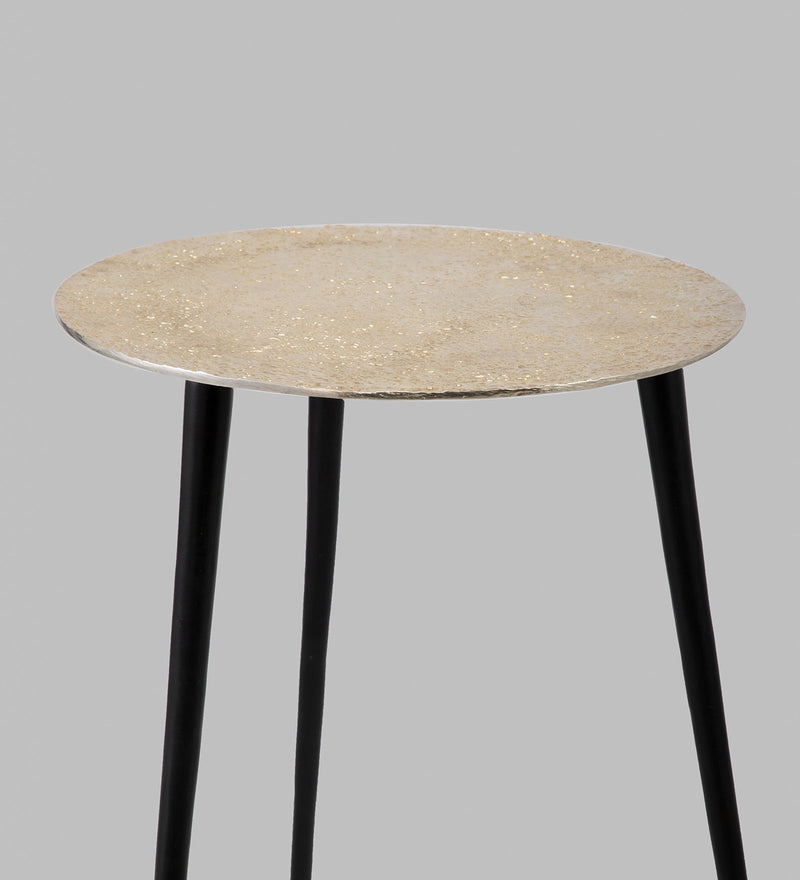 Alamkari India Iron / Metal Embossed Silver Round Metal Side Table
