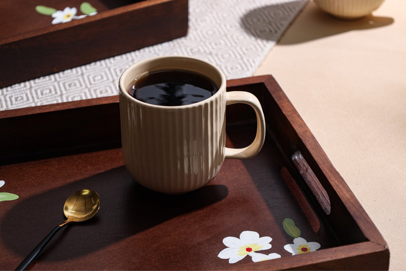 Alamkari India Ivory Wooden handpainted Tray with handles