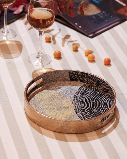 Alamkari India MDF Wood Artisan Round Serving Tray