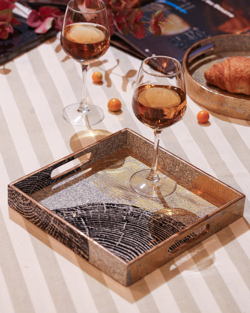 Alamkari India MDF Wood Artisan Square Serving Tray