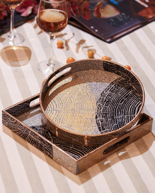 Alamkari India MDF Wood Artisan Square Serving Tray