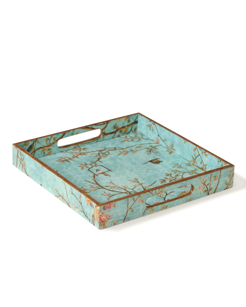 Alamkari India MDF Wood Bloomy- Gloomy Wooden Enamel Tray