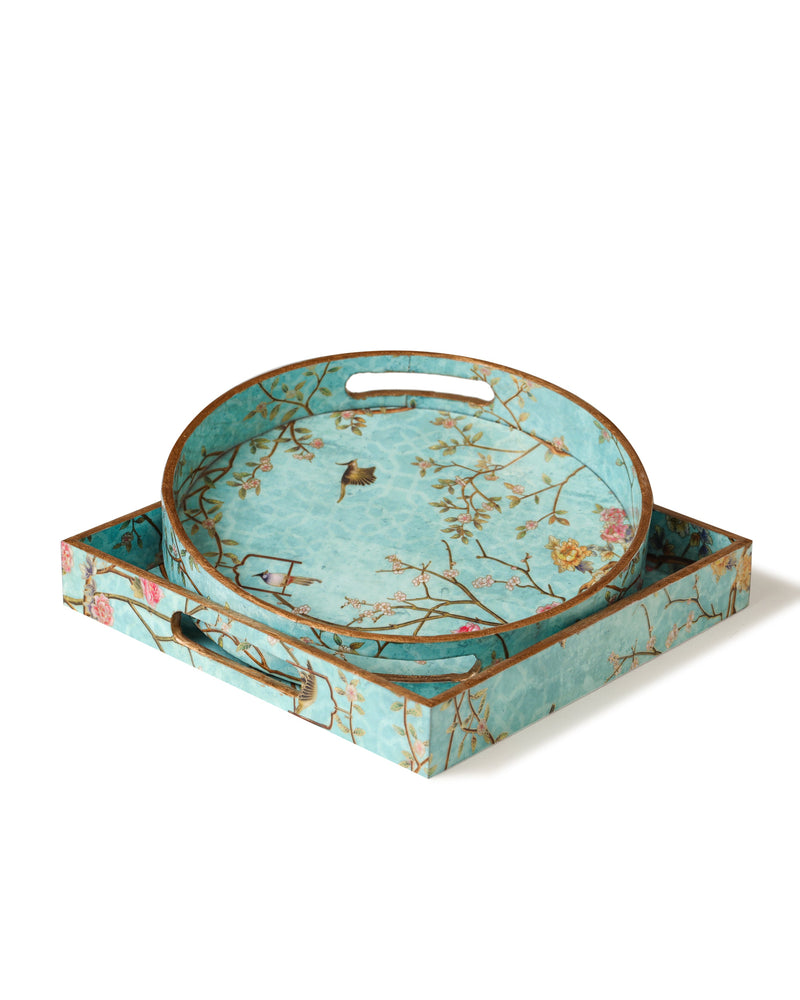 Alamkari India MDF Wood Bloomy- Gloomy Wooden Enamel Tray