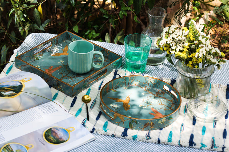 Alamkari India MDF Wood Bloomy- Gloomy Wooden Enamel Tray
