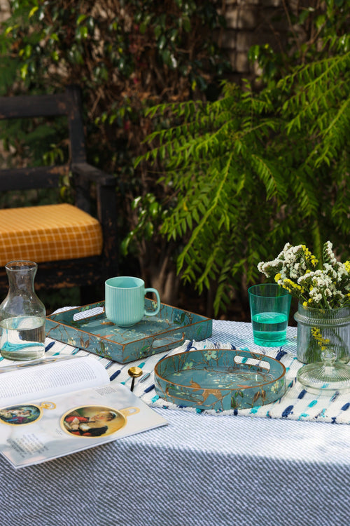 Alamkari India MDF Wood Bloomy- Gloomy Wooden Enamel Tray