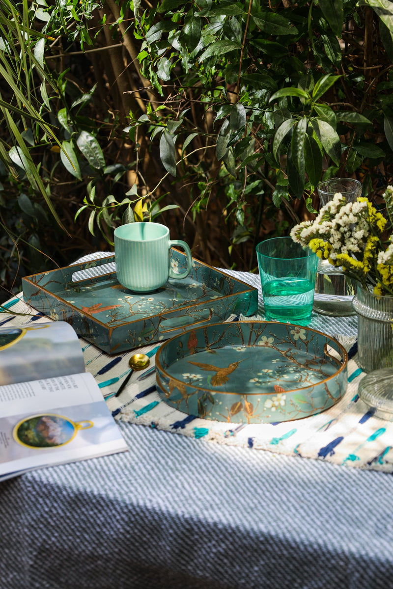 Alamkari India MDF Wood Bloomy- Gloomy Wooden Enamel Tray