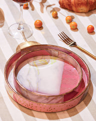 Alamkari India MDF Wood Blush Marble Serving Tray Set