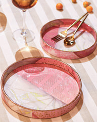 Alamkari India MDF Wood Blush Marble Serving Tray Set
