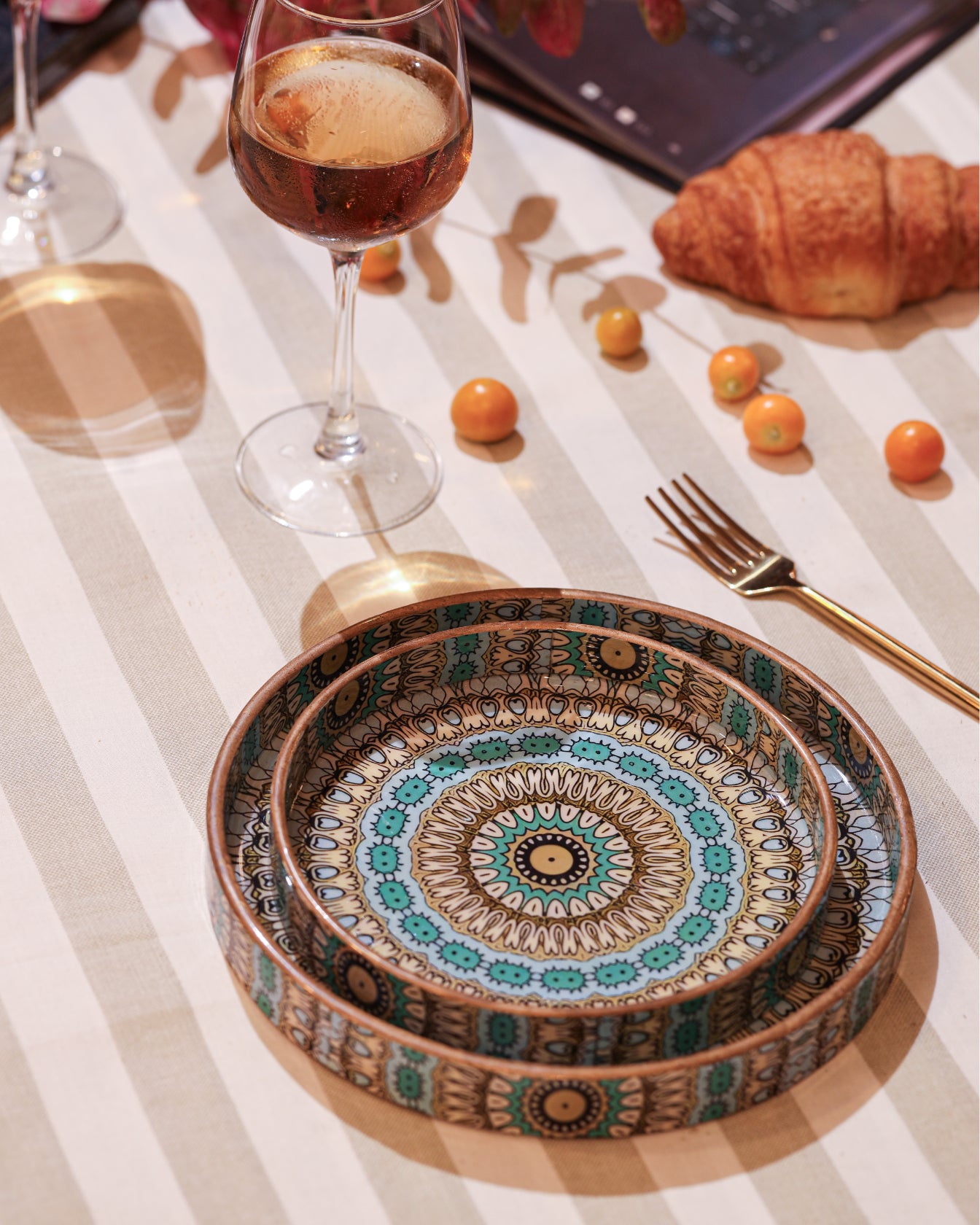 Alamkari India MDF Wood Bohemian Harmony Serving Tray Set