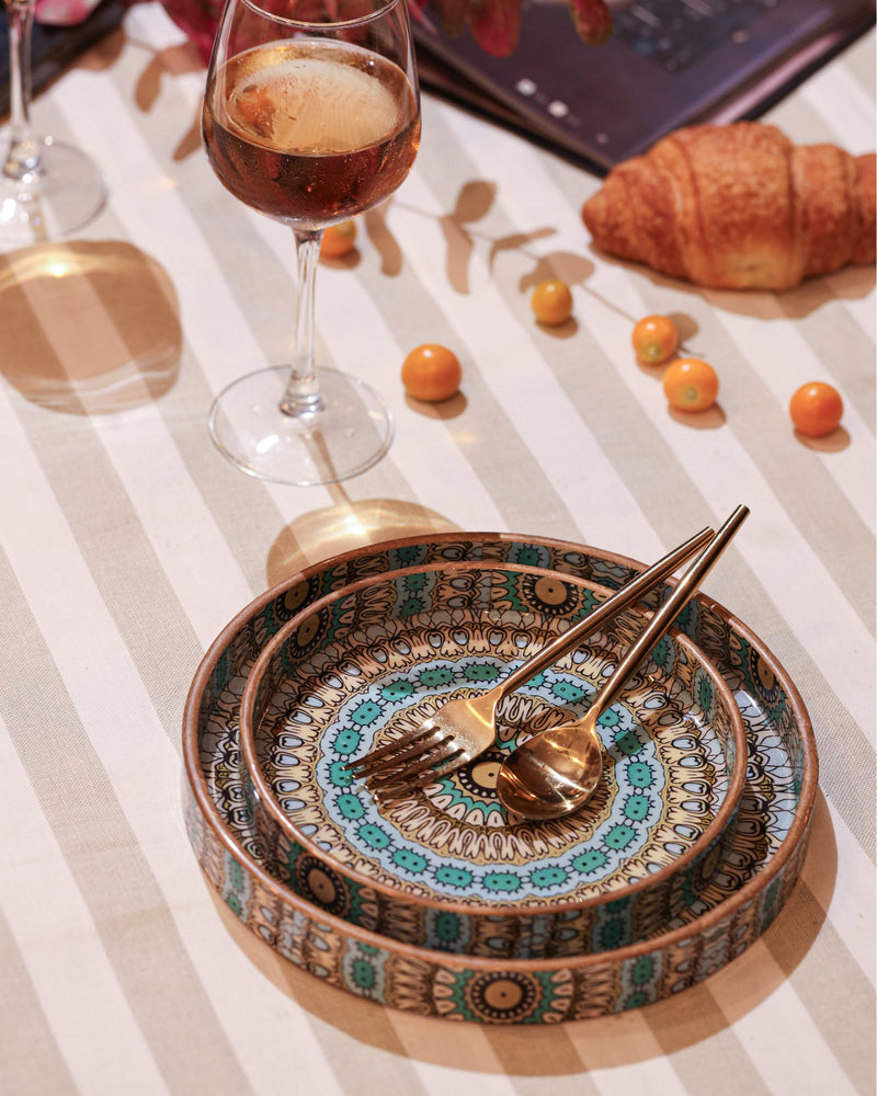 Alamkari India MDF Wood Bohemian Harmony Serving Tray Set
