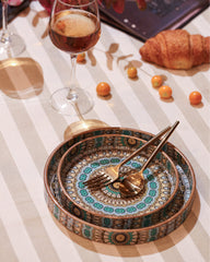 Alamkari India MDF Wood Bohemian Harmony Serving Tray Set