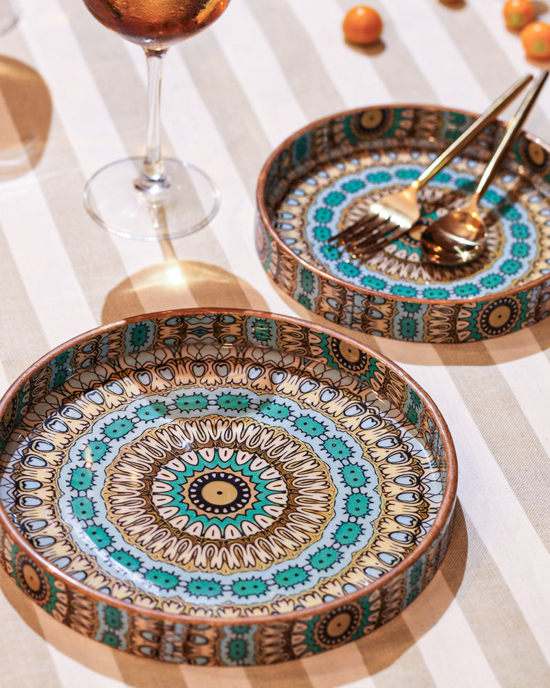 Alamkari India MDF Wood Bohemian Harmony Serving Tray Set