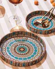 Alamkari India MDF Wood Bohemian Harmony Serving Tray Set