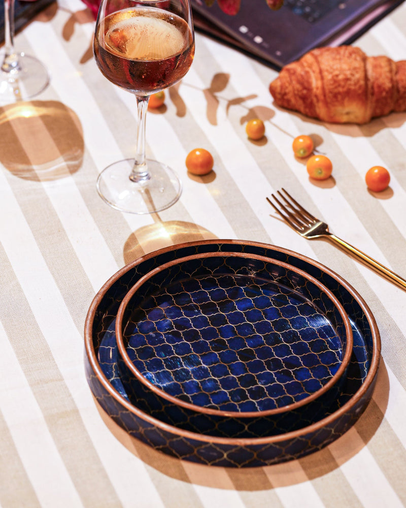 Alamkari India MDF Wood Geometric Pattern Serving Tray Set