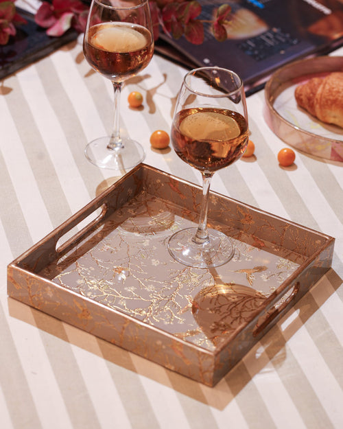 Alamkari India MDF Wood Golden Accents Serving Tray