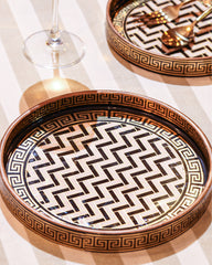 Alamkari India MDF Wood Greek Key Pattern Serving Tray Set