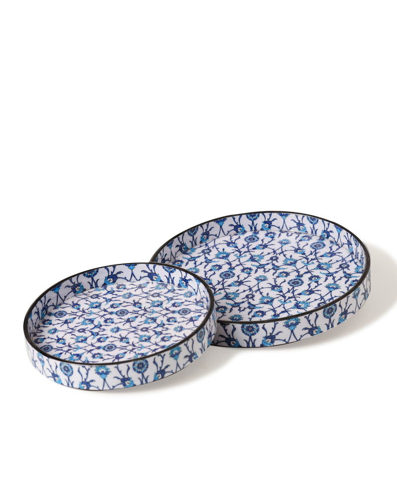 Alamkari India MDF Wood Ikat Print Wooden Enamel Tray - Set of 2