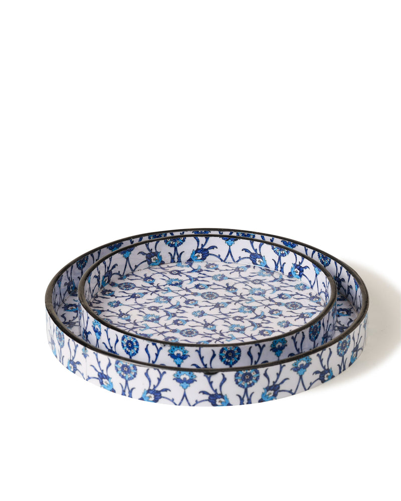 Alamkari India MDF Wood Ikat Print Wooden Enamel Tray - Set of 2