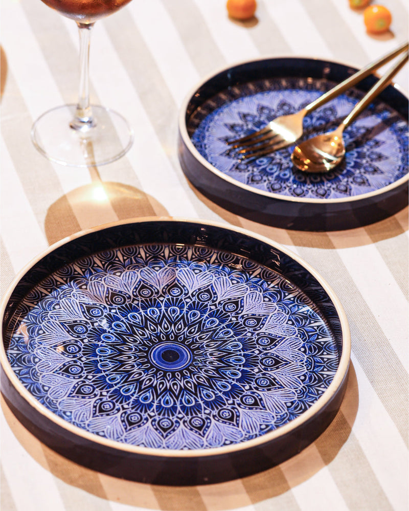 Alamkari India MDF Wood Mandala Print Serving Tray Set