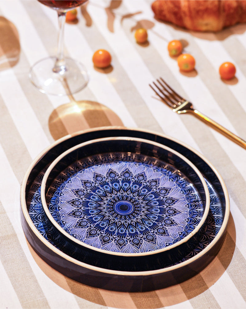Alamkari India MDF Wood Mandala Print Serving Tray Set
