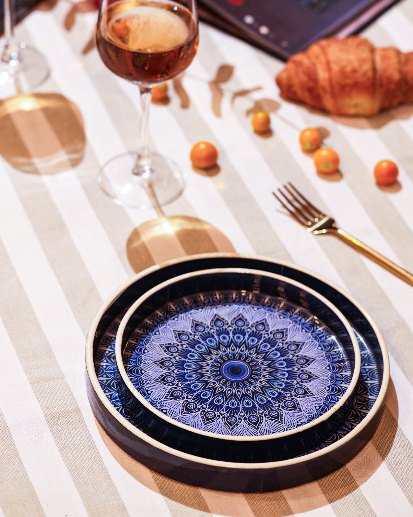 Alamkari India MDF Wood Mandala Print Serving Tray Set